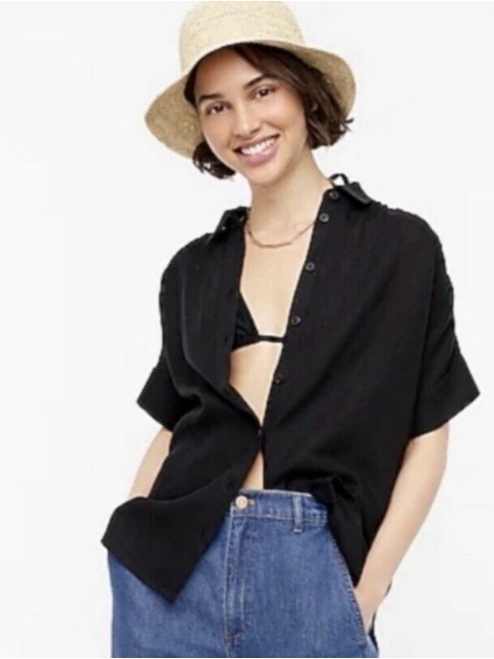 J Crew Relaxed-Fit Short-Sleeve Baird Mcnutt Irish Linen Shirt Black